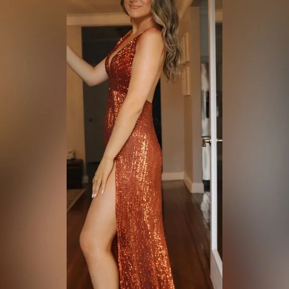 Abyss By Abby | Dresses | Burnt Orange Abyss By Abby Sequin Dress | Poshmark